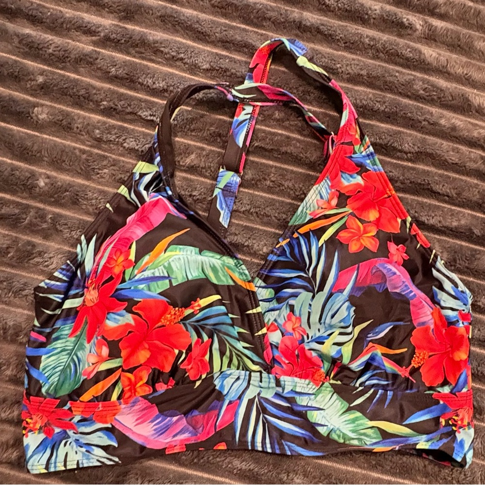Younique Tropical Floral Bikini Top - Red and Green